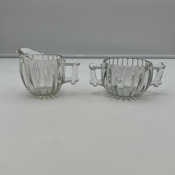 Jeannette Glass Clear Sugar Creamer Set Vintage Ribbed Hobnail Bottom - Picture 3 of 16